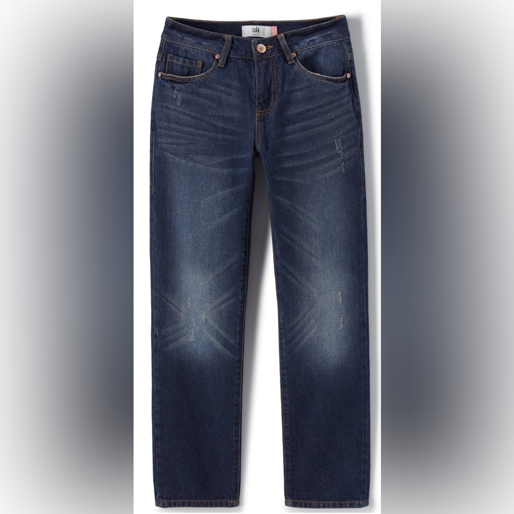 CABI Malibu Jean Denim Relaxed Fit Straight Leg Dark Wash Distressed Womens Sz 8